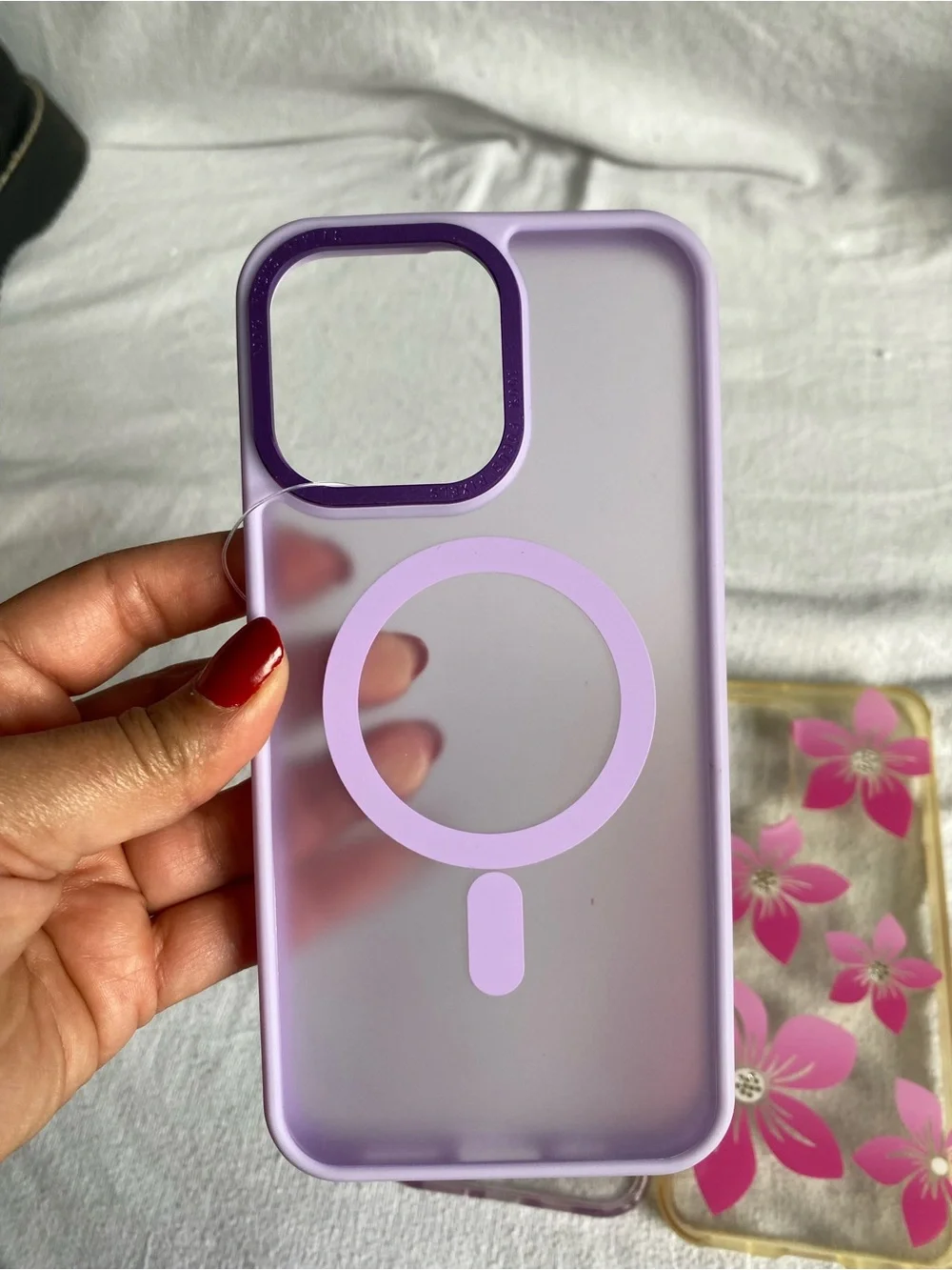 3-Pack Magnetic Wireless Charging Fitted Phone Cases Floral Clear Purple Pink